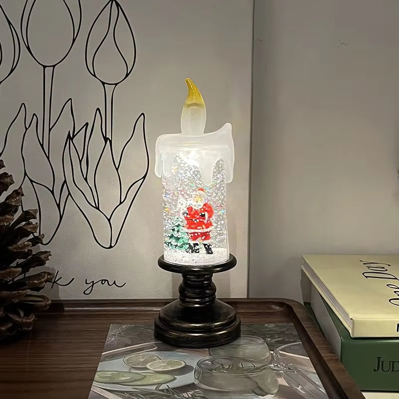 【Christmas Mood Light】Crystal Snow Candle Lamp, Silent & Stylish.