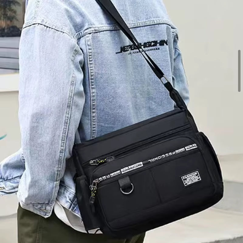 Men'S Cross-Body Bag with Multi-Layered Pockets, Adjustable Shoulder Strap.