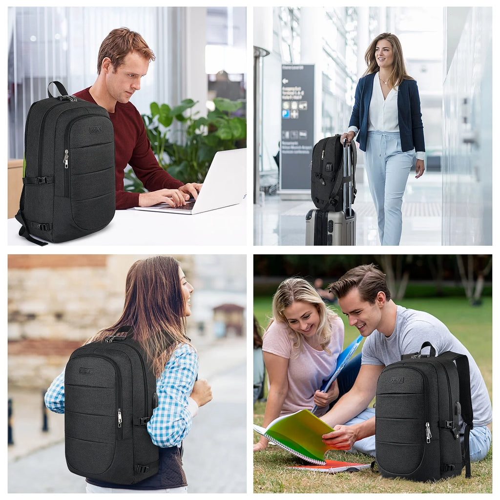 17.3 Inch anti Theft Business Laptop Backpack for Men & Womenwith, Travel Bag，With USB Charging Port and Headphone Interface, Black