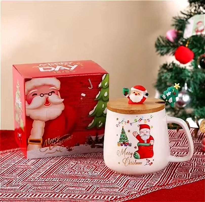 Perfect Christmas Gift! Creative Ceramic Mug Gift, Tree Design, with Lid & Spoon, High Value Mug.