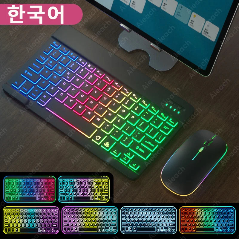 Keyboard for Tablet Android Ios Windows Wireless Mouse Keyboard Bluetooth-Compatible Rainbow Backlit Keyboard for Ipad Phone