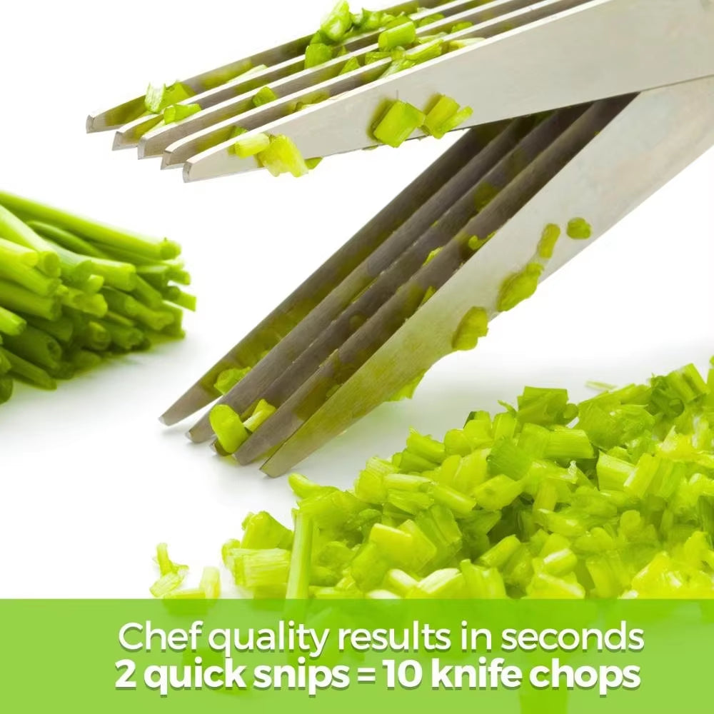 5 Blade Herb Scissors Stainless Steel Onion Herb Scissors with Cleaning Brush Kitchen Scallion Chopper Cutter YY026