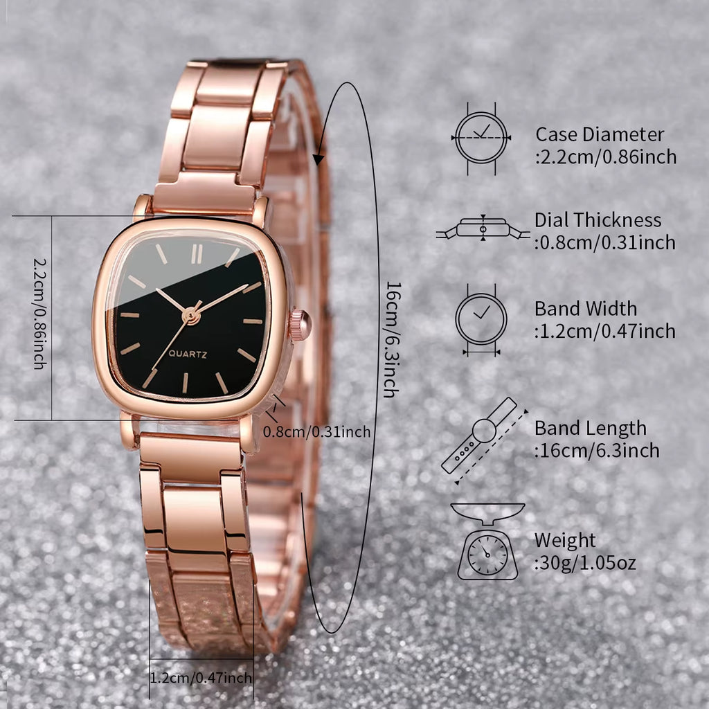 2Pcs/Set Women'S Watch Fashion Square Stainless Steel Band Quartz Watches Heart Bracelet Set