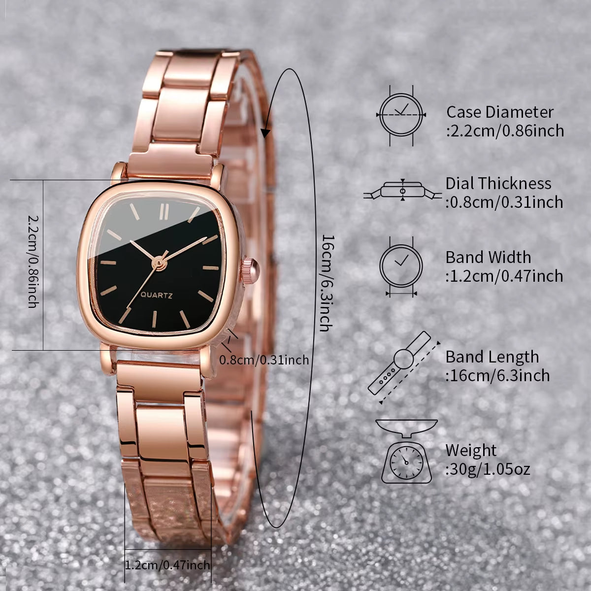 2Pcs/Set Women'S Watch Fashion Square Stainless Steel Band Quartz Watches Heart Bracelet Set