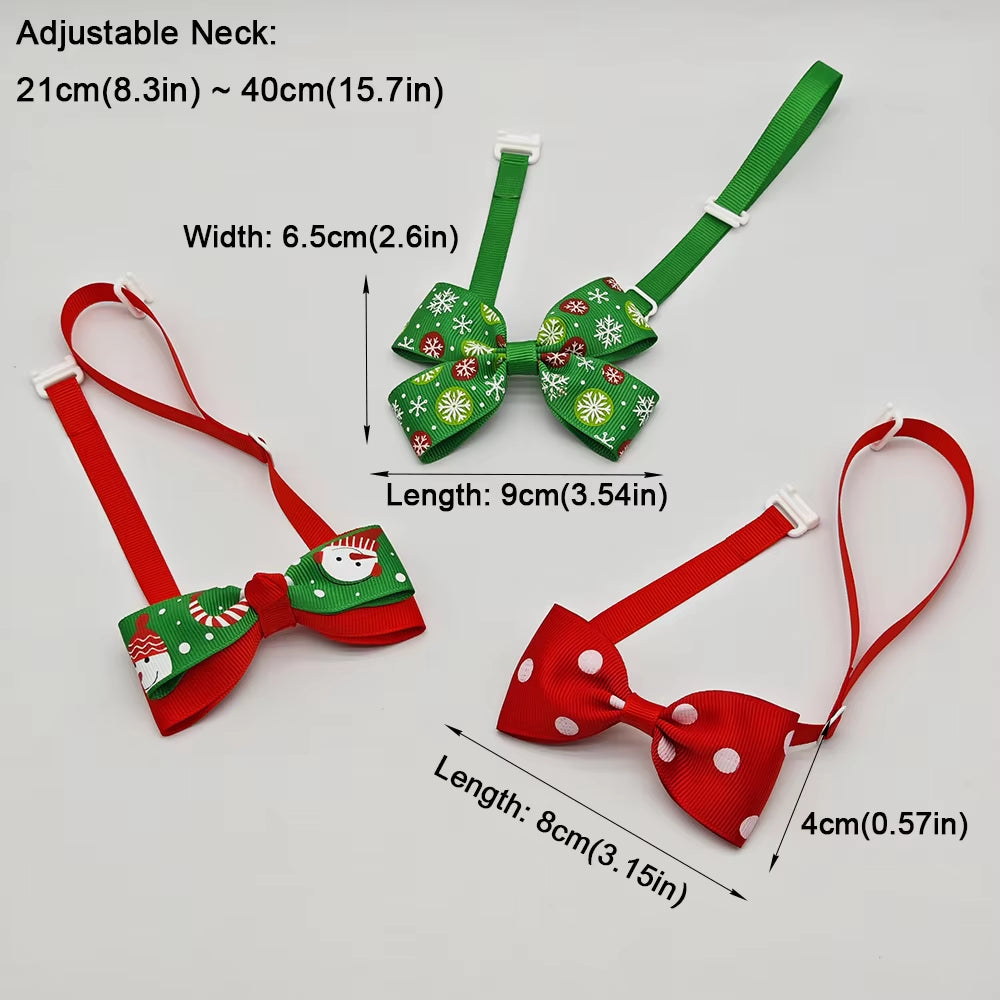 10Pcs Pet Christmas Bow Tie Adjustable Xmas Dog Cat Bowtie Collar Accessories for Small Dog Cat Festival Party Decoration Gift