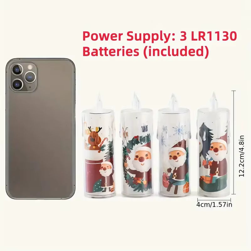 4PCS Christmas LED Candles, Flameless Flickering Electronic Tea Lights,Santa Claus Projection