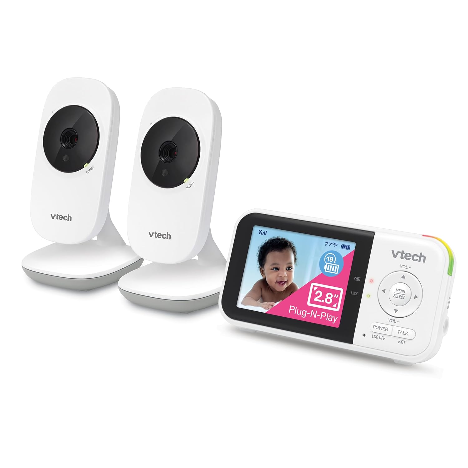 VM819 Baby Monitor with Camera and Audio, 2.8” Screen Portable Baby Camera, Night Vision, 2-Way Audio, Temperature Sensor and Lullabies, Secure Transmission No Wifi, Ideal for Baby/Elderly/Pet