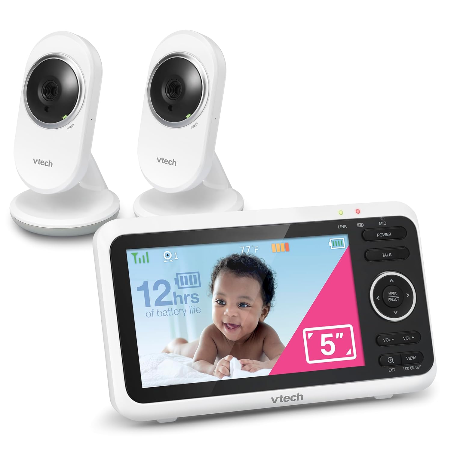VM819 Baby Monitor with Camera and Audio, 2.8” Screen Portable Baby Camera, Night Vision, 2-Way Audio, Temperature Sensor and Lullabies, Secure Transmission No Wifi, Ideal for Baby/Elderly/Pet