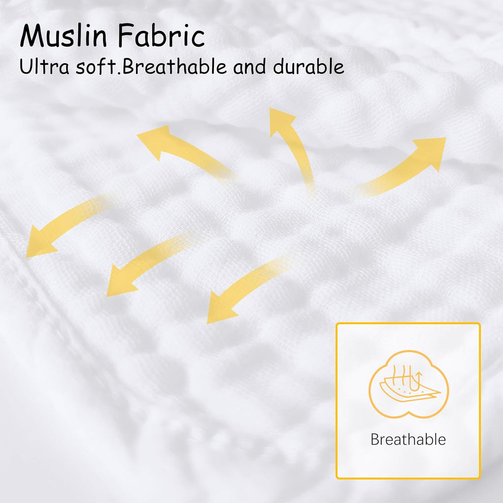 12 Pack Muslin Burp Cloths 100% Cotton Muslin Cloths Large 20''X10'' Extra Soft and Absorbent Baby Burping Cloth - White