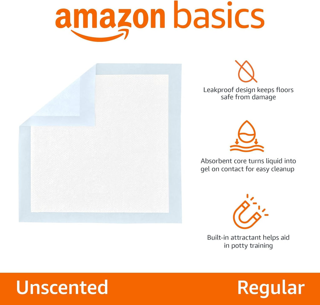 Dog and Puppy Pee Pads, 5-Layer Leak-Proof Super Absorbent, Quick-Dry Surface, Potty Training, Regular (22X22"), 50 Count, Blue & White