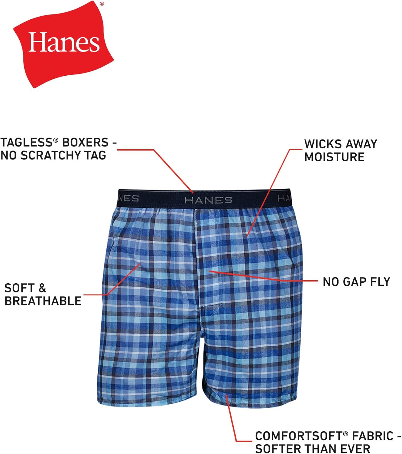 Pack, Cool & Breathable Cotton Underwear, Moisture-Wicking Boxers for Men