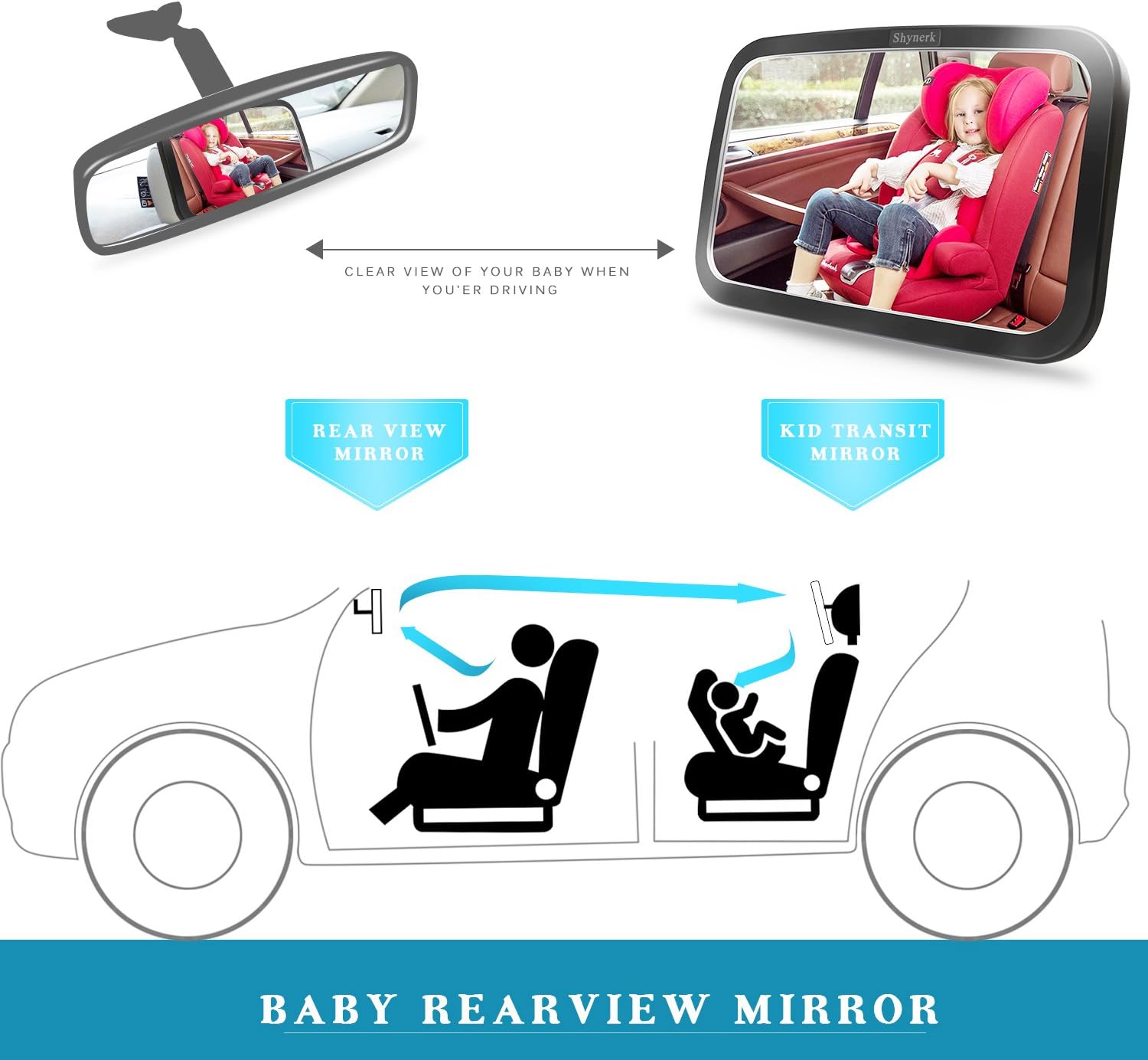 Baby Car Mirror, Safety Car Seat Mirror for Rear Facing Infant with Wide Crystal Clear View, Shatterproof, 360° Rotation, Crash Tested and Certified