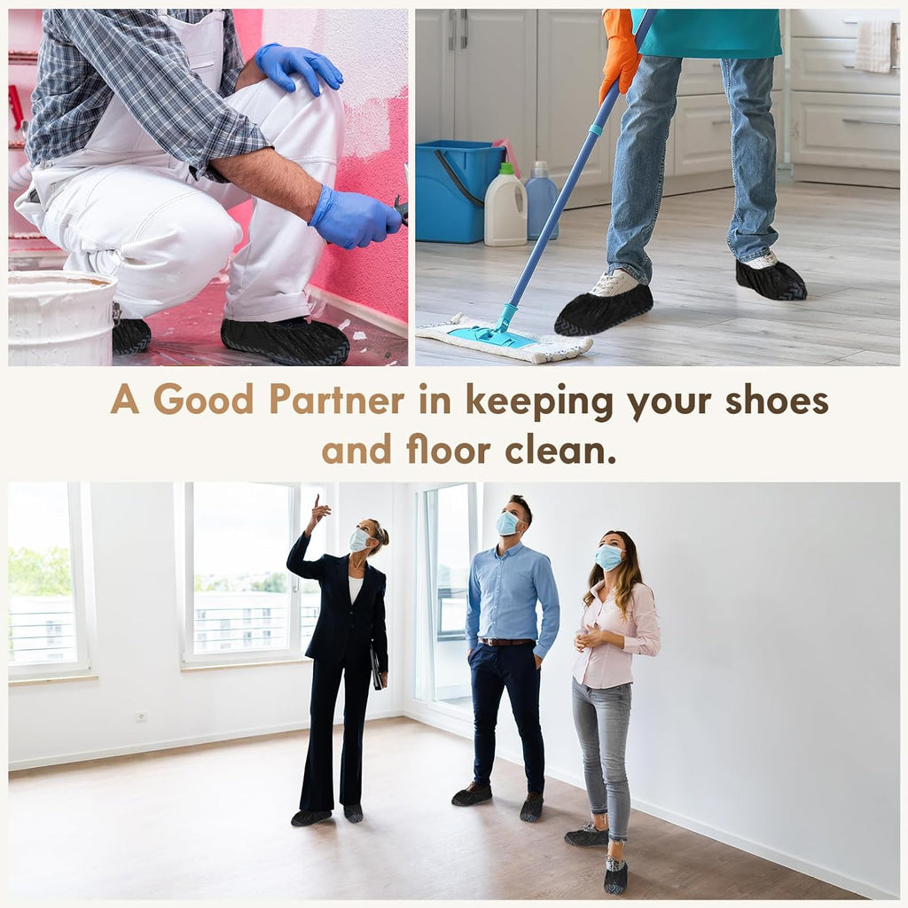 Recycable Shoe Covers Disposable - Black Shoe Covers for Indoors,50Pcs Booties for Shoe Cover,Fits up to 11 US Men and 13 US Women Size,Recyclable Non-Woven Fabric