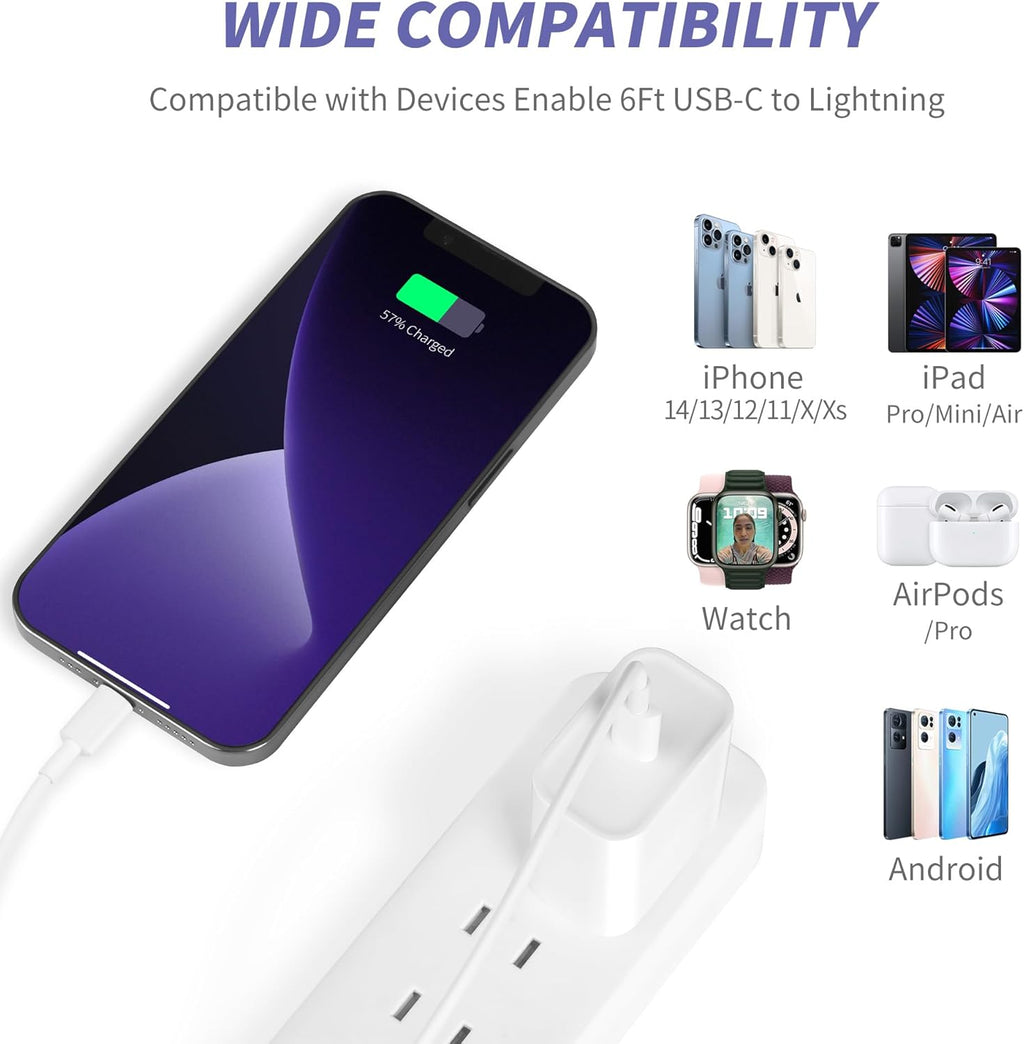 Iphone Charger Fast Charging,[Mfi Certified] 2Pack 20W Type C Fast Charger Block with 6FT USB C to Lightning Cable Compatible for Iphone 14/13/12/11 Pro Max/Xs Max/Xr/X,Ipad（White）