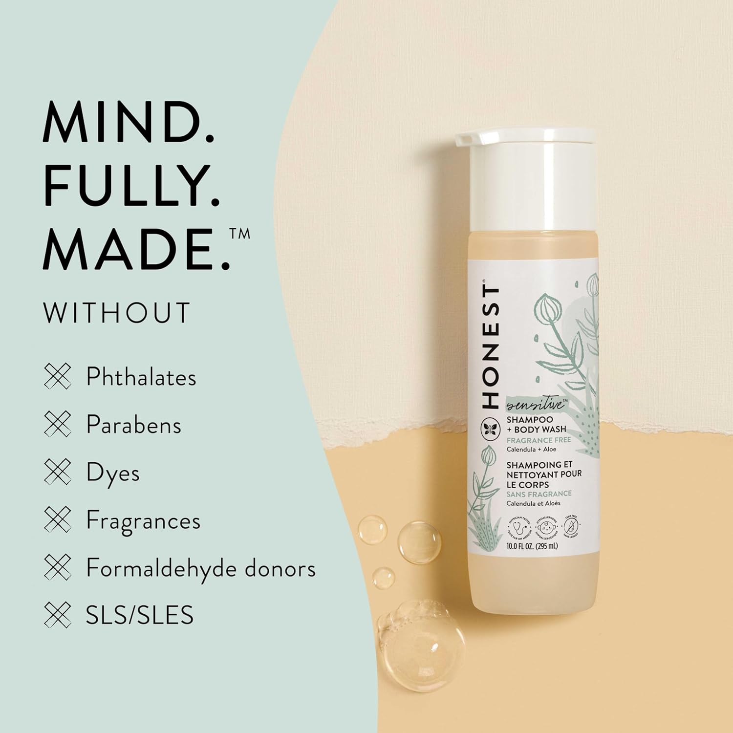 2-In-1 Cleansing Shampoo + Body Wash for Sensitive Skin | Gentle for Baby | Naturally Derived, Tear-Free, Hypoallergenic | Fragrance Free, 10 Fl Oz