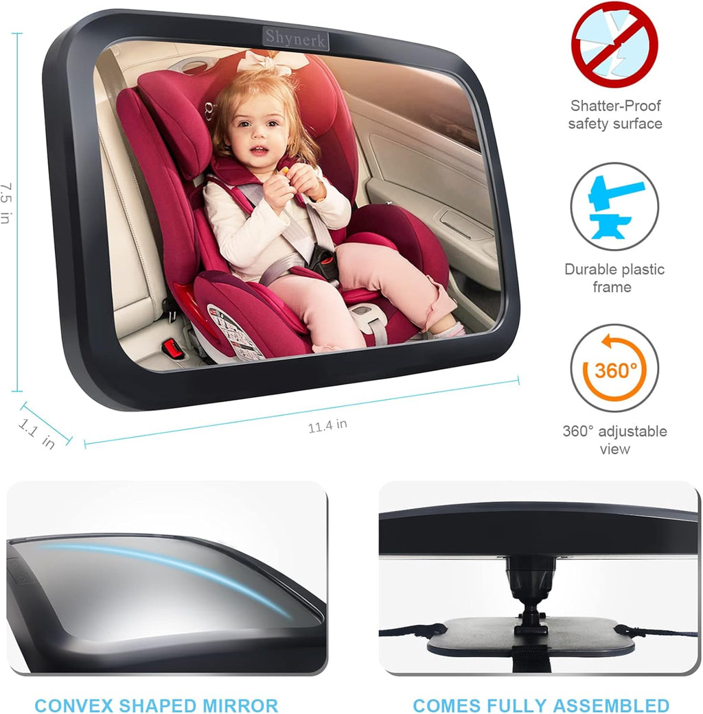 Baby Car Mirror, Safety Car Seat Mirror for Rear Facing Infant with Wide Crystal Clear View, Shatterproof, 360° Rotation, Crash Tested and Certified