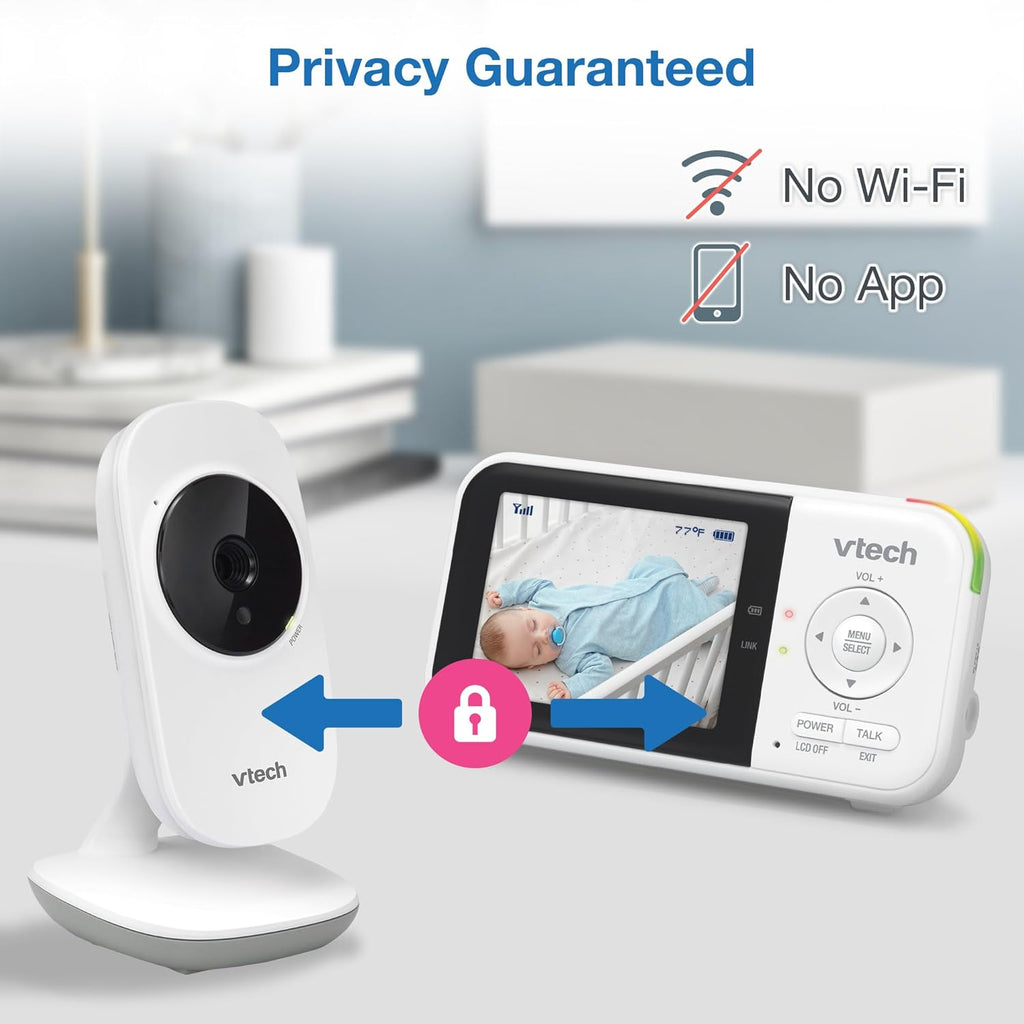 VM819 Baby Monitor with Camera and Audio, 2.8” Screen Portable Baby Camera, Night Vision, 2-Way Audio, Temperature Sensor and Lullabies, Secure Transmission No Wifi, Ideal for Baby/Elderly/Pet