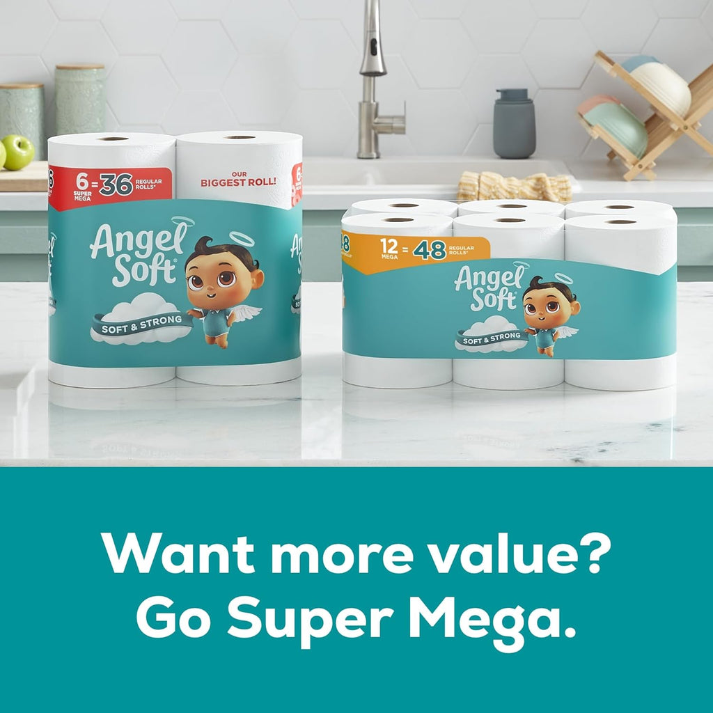 Toilet Paper, 16 Mega Rolls = 64 Regular Rolls, Soft and Strong Toilet Tissue