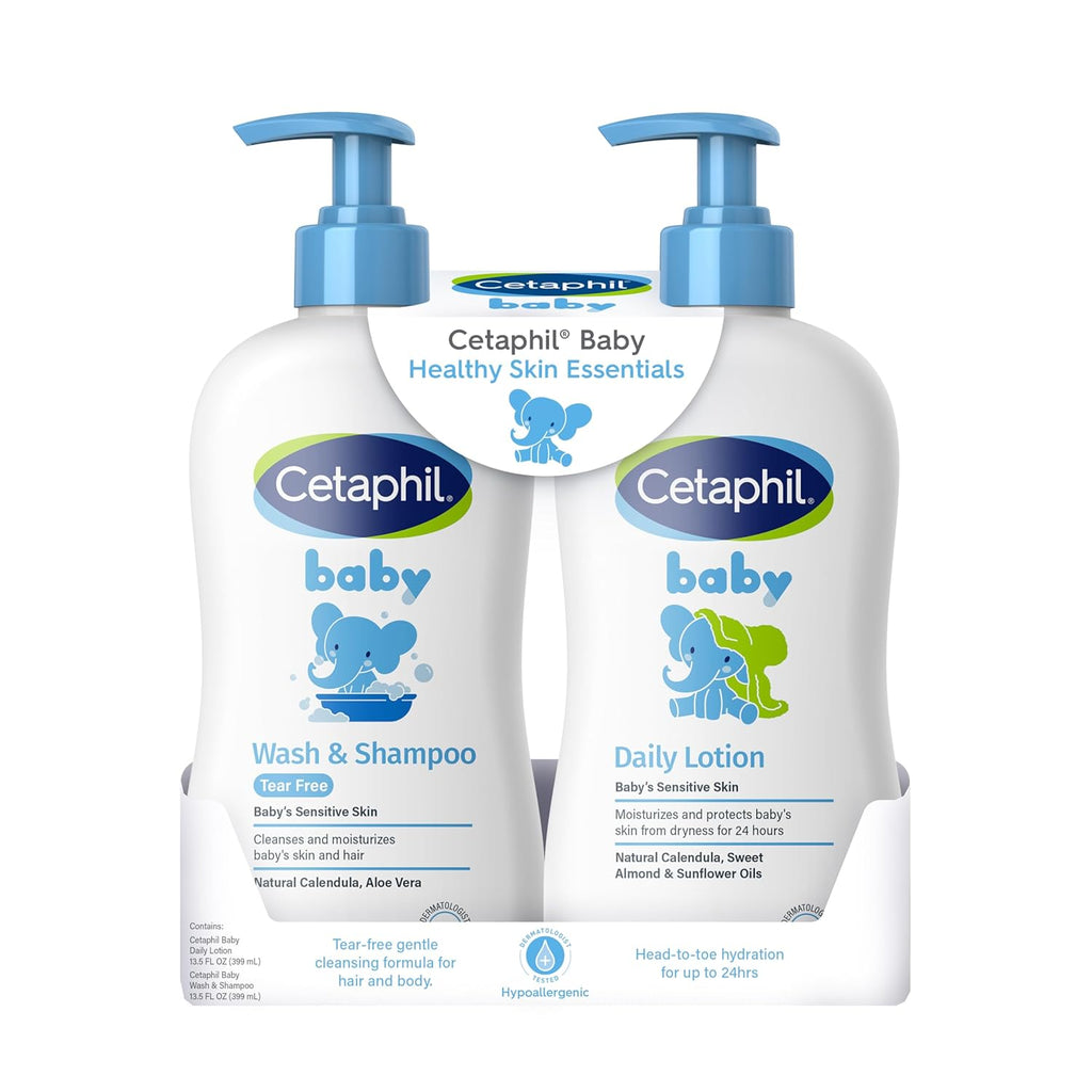 Baby Wash & Shampoo plus Body Lotion, Healthy Skin Essentials, Head to Toe Hydration for up to 24 Hours, for Delicate, Sensitive Skin, 2-Pack,White
