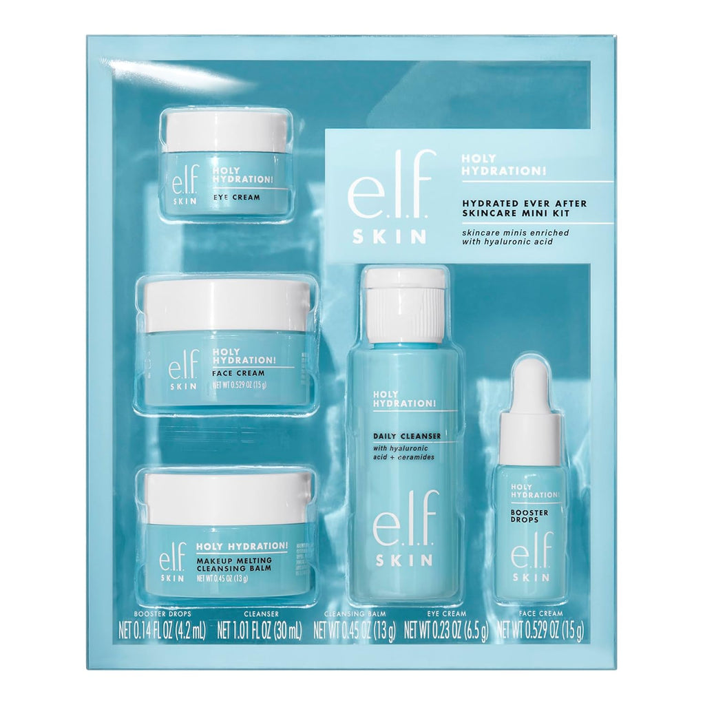 SKIN Holy Hydration! Hydrated Ever after Skincare Mini Kit, Cleanser, Makeup Remover, Moisturizer & Eye Cream for Hydrating Skin, Airplane-Friendly Sizes