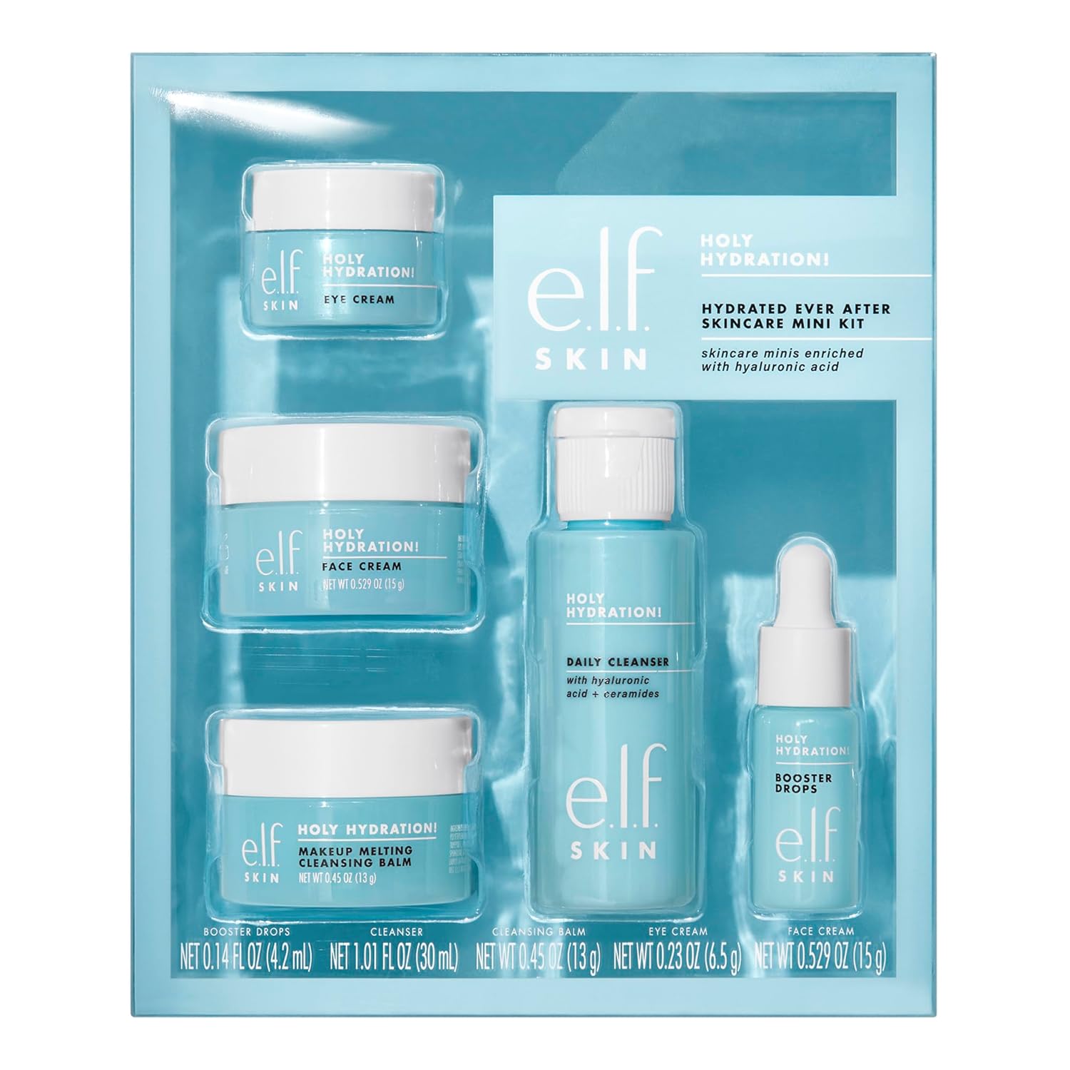 SKIN Holy Hydration! Hydrated Ever after Skincare Mini Kit, Cleanser, Makeup Remover, Moisturizer & Eye Cream for Hydrating Skin, Airplane-Friendly Sizes