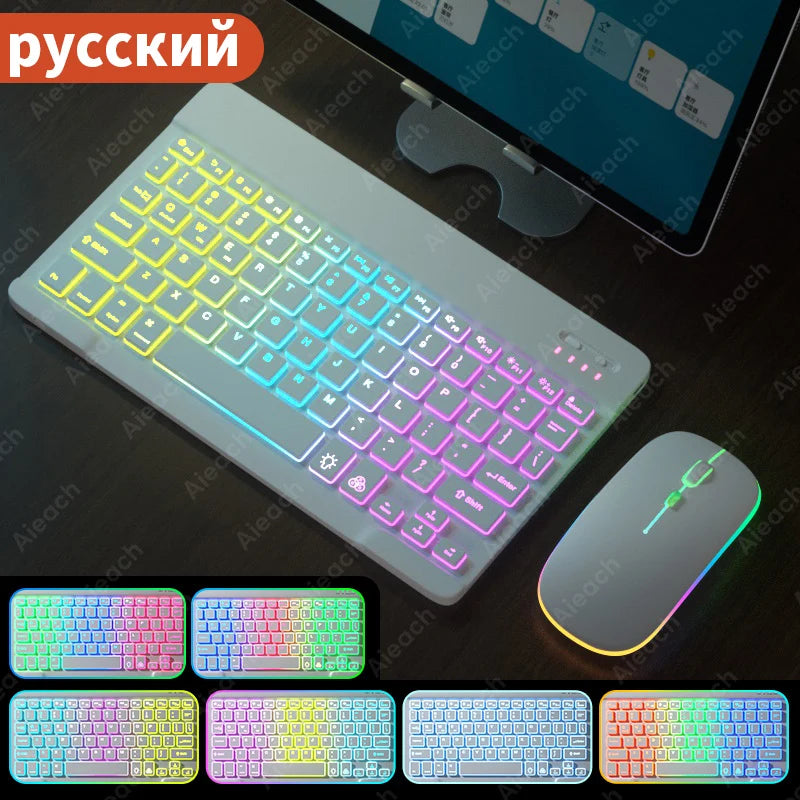 Keyboard for Tablet Android Ios Windows Wireless Mouse Keyboard Bluetooth-Compatible Rainbow Backlit Keyboard for Ipad Phone