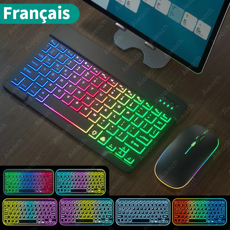 Keyboard for Tablet Android Ios Windows Wireless Mouse Keyboard Bluetooth-Compatible Rainbow Backlit Keyboard for Ipad Phone