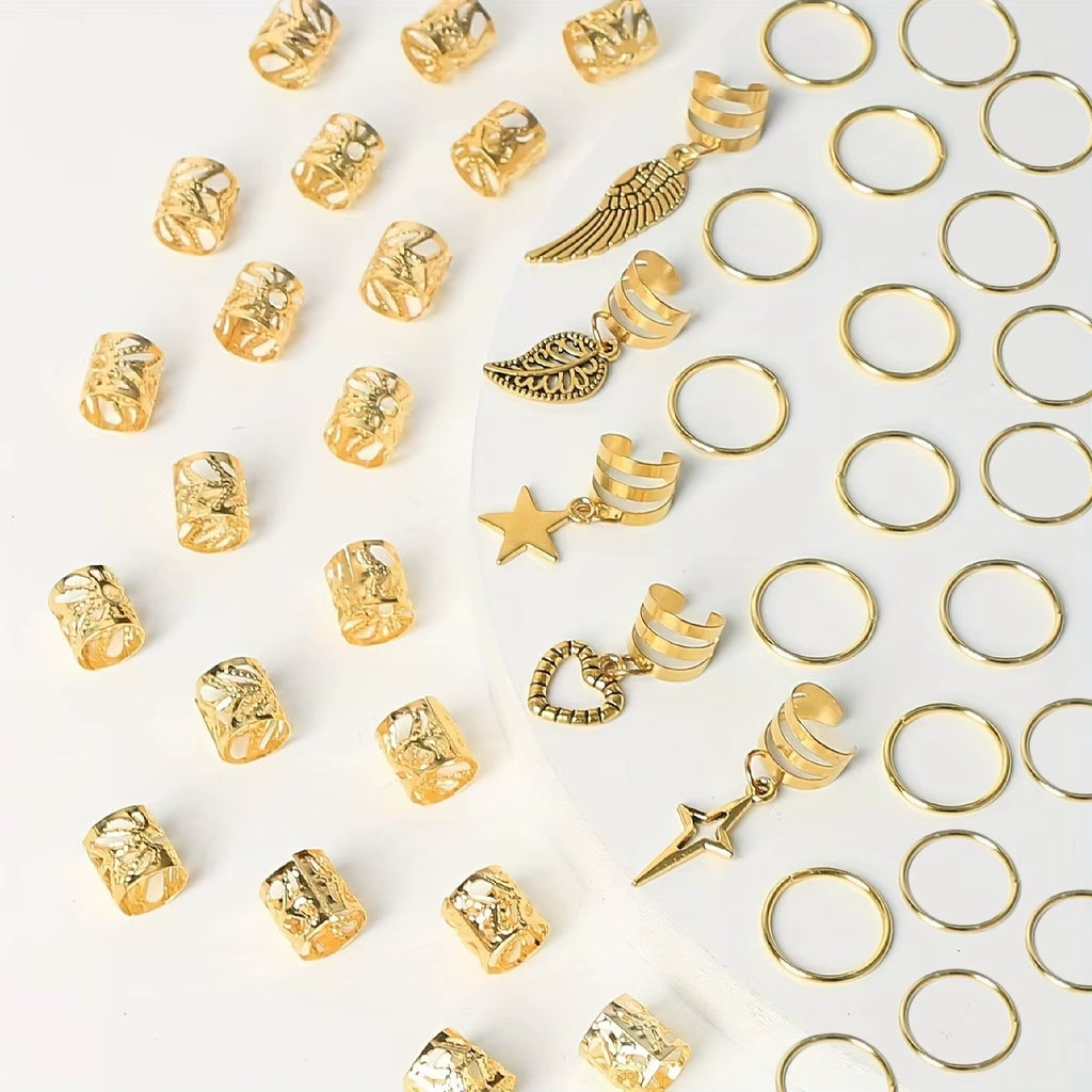 45Pcs Alloy Braid Hair Ring Dreadlock Hair Ring - Hippie Style Hair Accessories Loc Hair Jewelry for Braids for Girls and Women