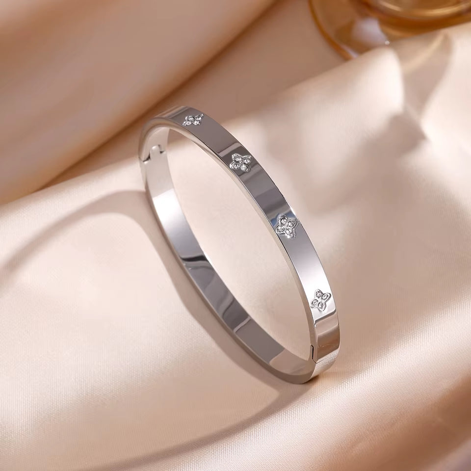 5/1Pcs Sparkling Zirconia Inlaid Stainless Steel Bracelet Set for Women Stackable Bangles Fashion Non Fading Jewelry Gift