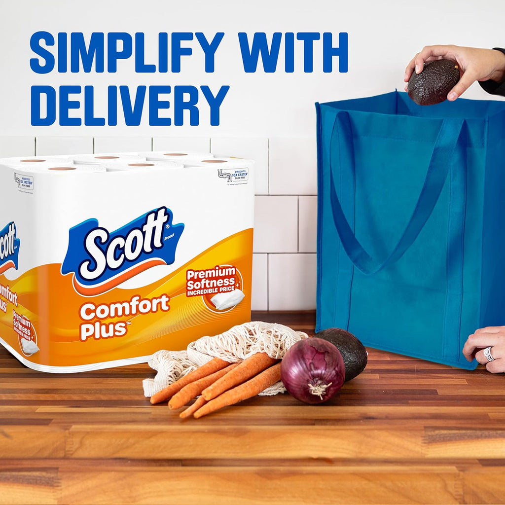 Comfortplus Toilet Paper, 12 Double Rolls, 231 Sheets per Roll, Septic-Safe, 1-Ply Toilet Tissue