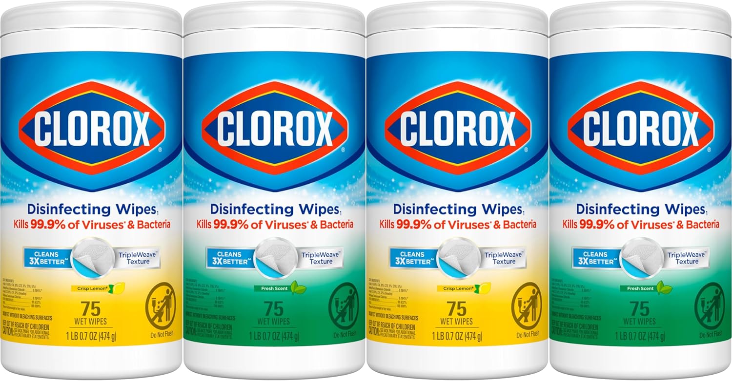 Disinfecting Wipes Value Pack, Bleach Free Cleaning Wipes, 75 Count Each, Pack of 4