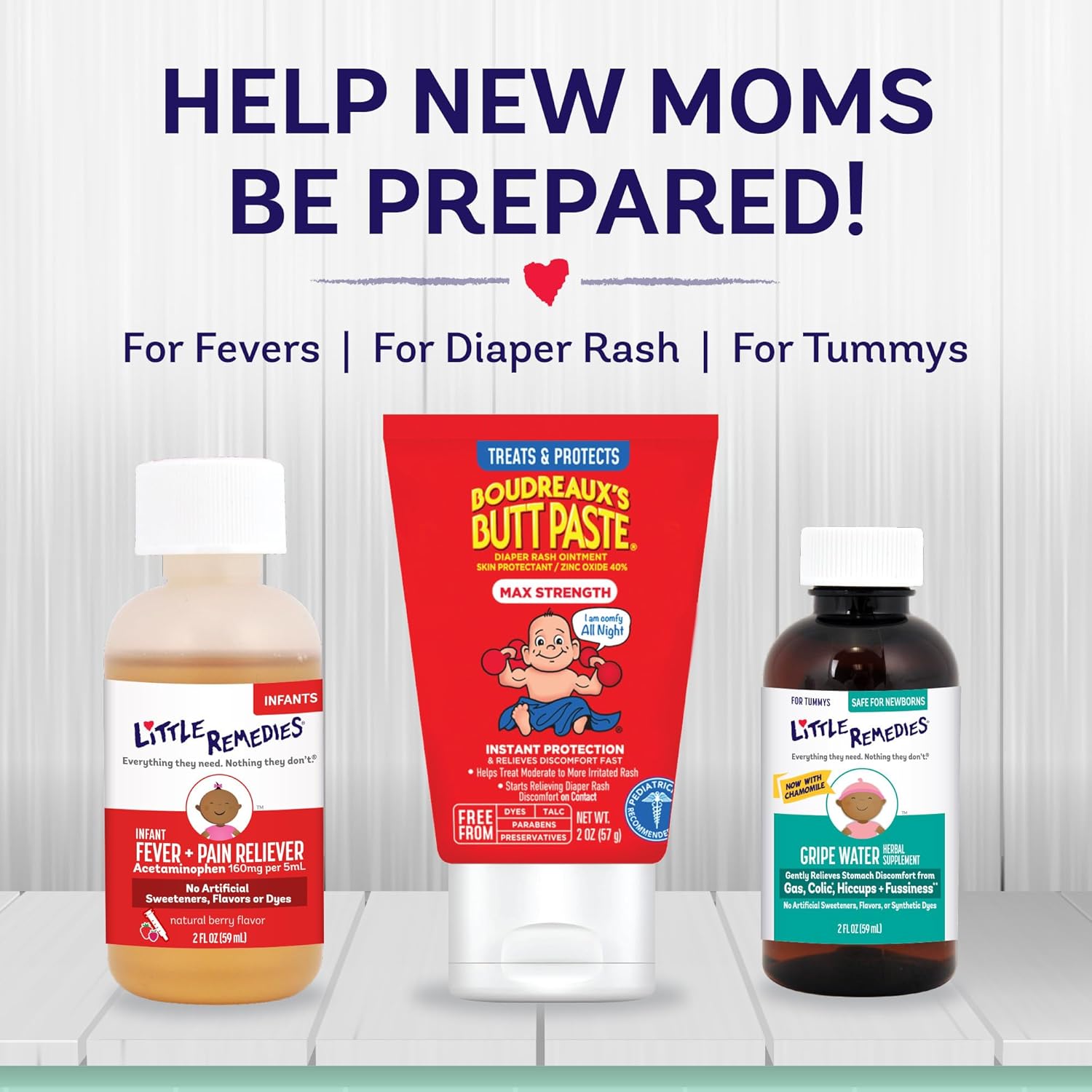 , New Baby Essentials Kit, 6 Newborn Essentials, Saline Nasal Spray, Gas Relief Drops, Gripe Water, Fever Reliever, & Diaper Ointment