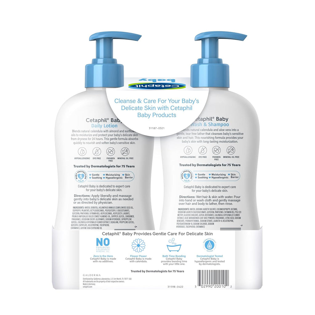 Baby Wash & Shampoo plus Body Lotion, Healthy Skin Essentials, Head to Toe Hydration for up to 24 Hours, for Delicate, Sensitive Skin, 2-Pack,White