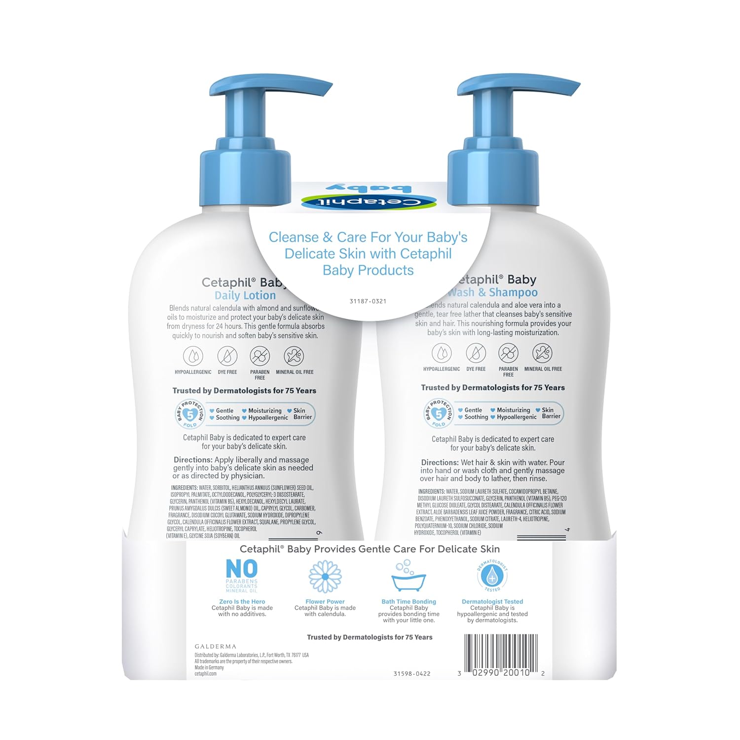 Baby Wash & Shampoo plus Body Lotion, Healthy Skin Essentials, Head to Toe Hydration for up to 24 Hours, for Delicate, Sensitive Skin, 2-Pack,White