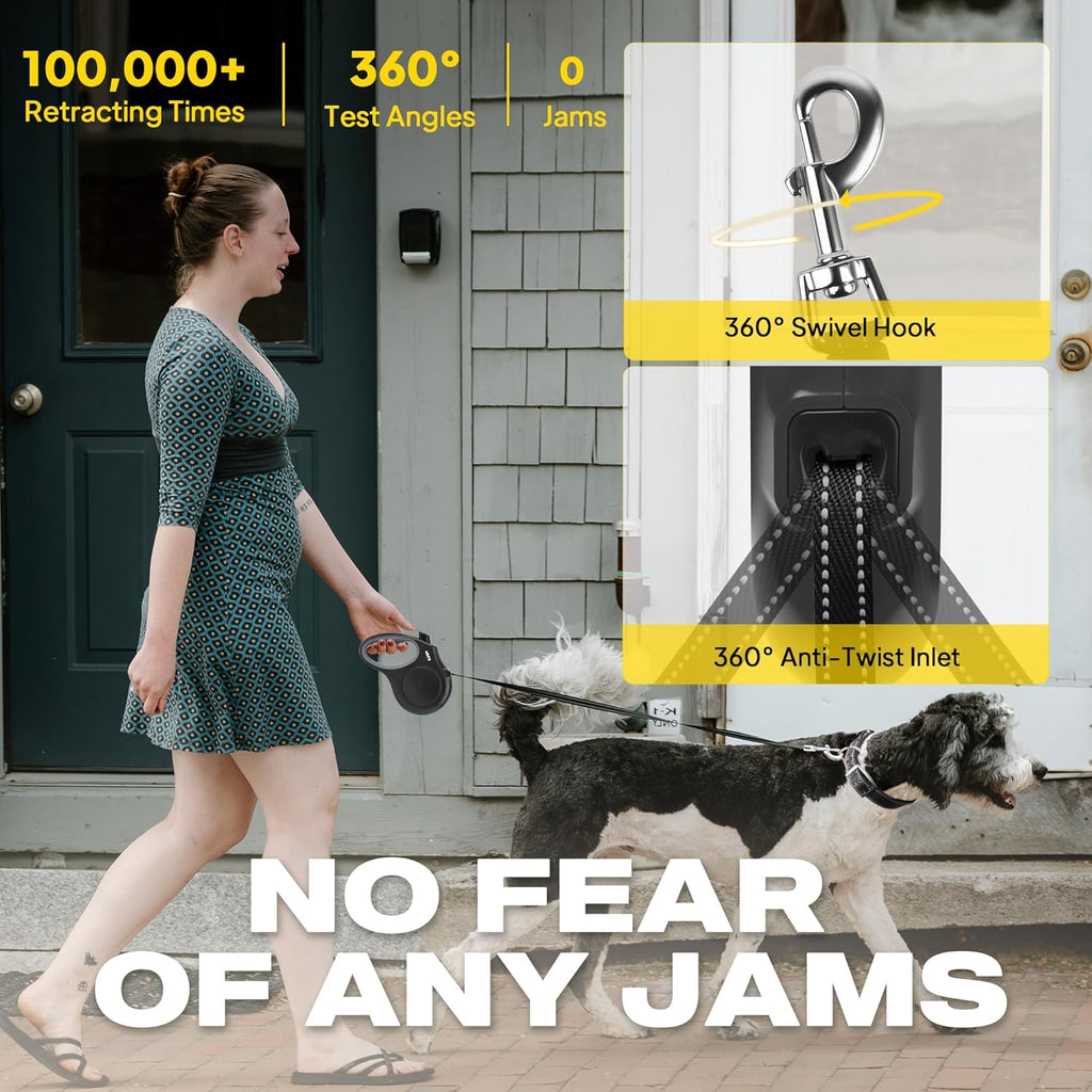 Retractable Dog Leash, 16 Ft Dog Walking Leash for Small Dogs up to 26 Lbs, 360° Tangle Free, Black