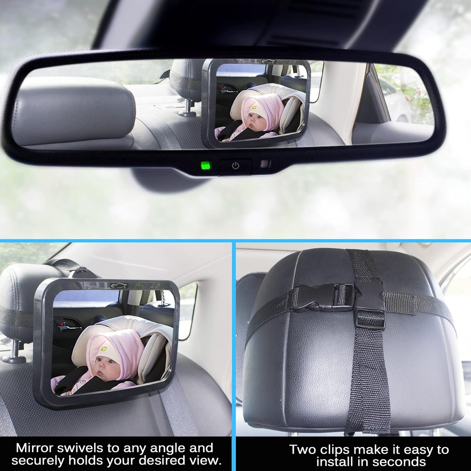 Baby Car Mirror, Safety Car Seat Mirror for Rear Facing Infant with Wide Crystal Clear View, Shatterproof, 360° Rotation, Crash Tested and Certified