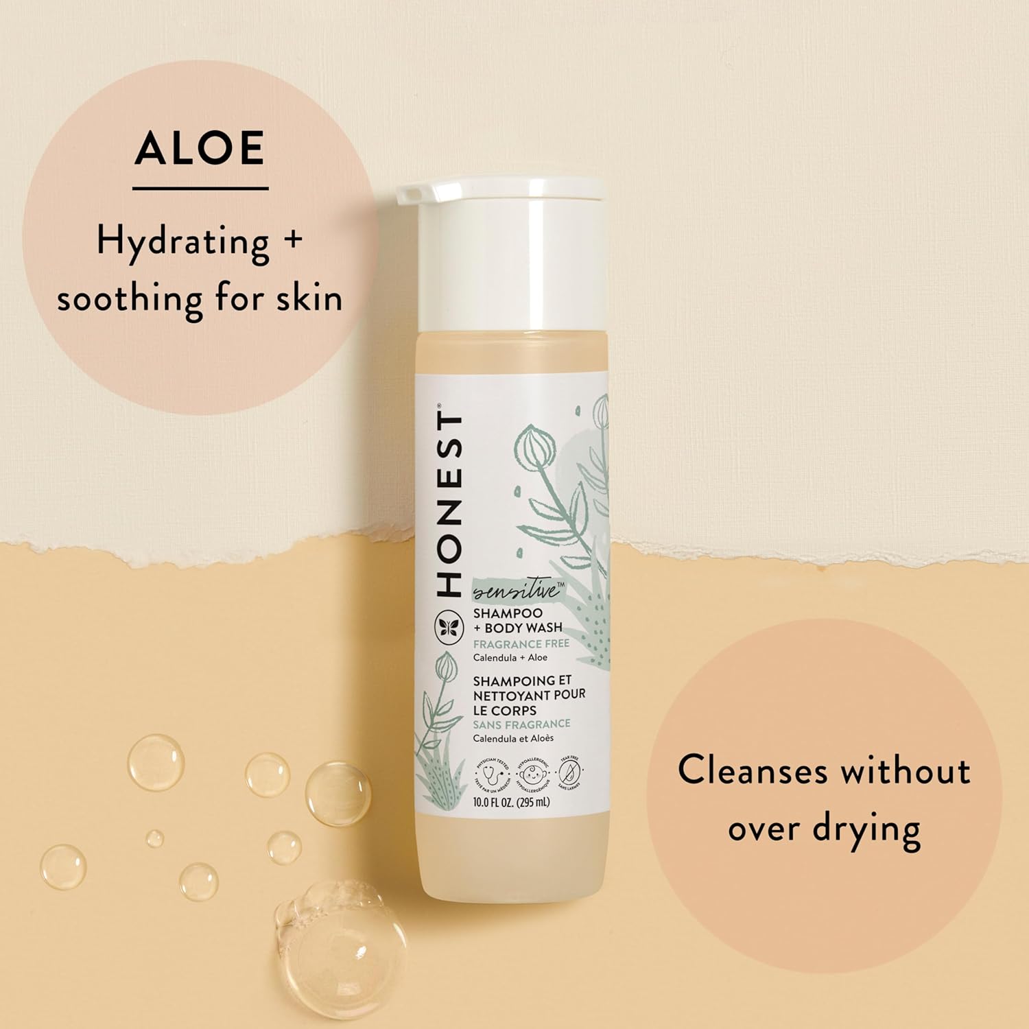 2-In-1 Cleansing Shampoo + Body Wash for Sensitive Skin | Gentle for Baby | Naturally Derived, Tear-Free, Hypoallergenic | Fragrance Free, 10 Fl Oz
