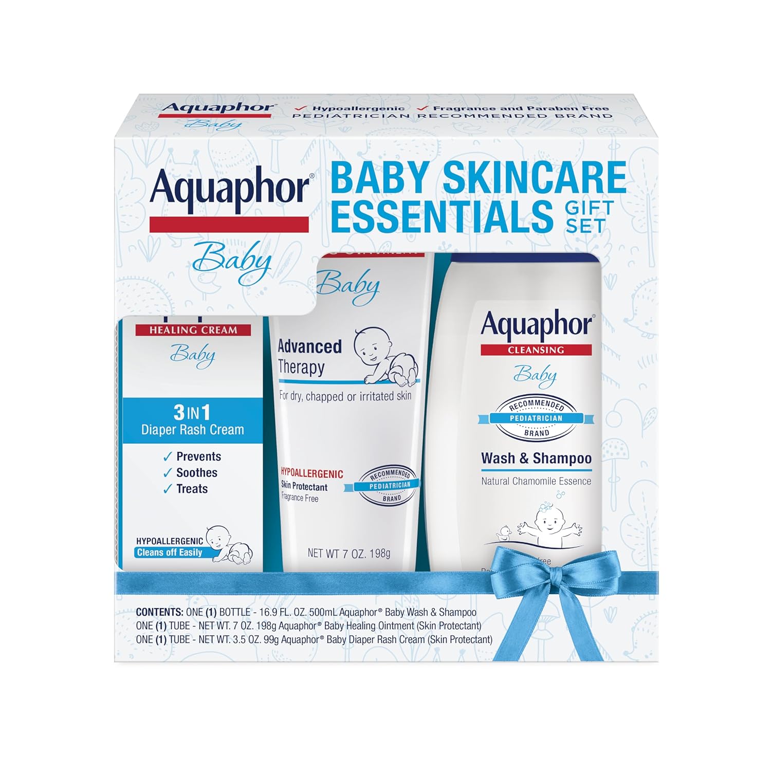 Baby Skin Care Essentials Gift Set with Baby Wash and Shampoo (16.9 Fl Oz) + Healing Ointment for Chapped Skin and Drool Rash (7Oz) + Diaper Rash Cream (3.5Oz), Hypoallergenic