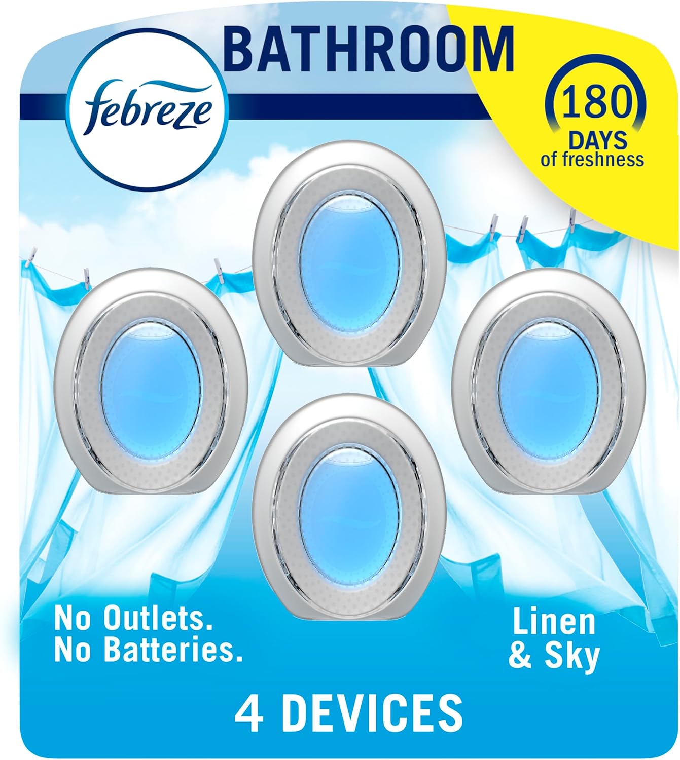 Bathroom Air Freshener, Odor-Fighting, Plug in Alternative, Air Fresheners for Home and Bathroom and Kitchen, Closet Air Fresheners, Linen & Sky Scent, 4 Count