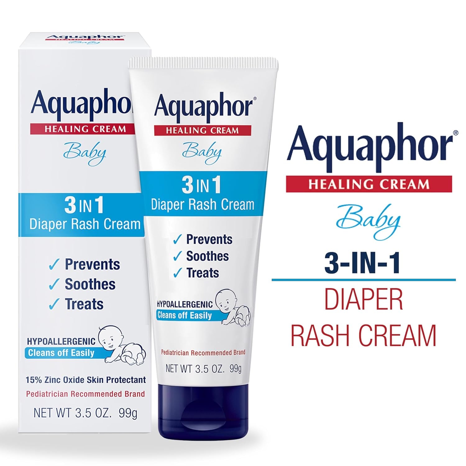 Baby Diaper Rash Cream, 3-In-1 Diaper Rash Relief, 3.5 Oz Tube, (Pack of 3)