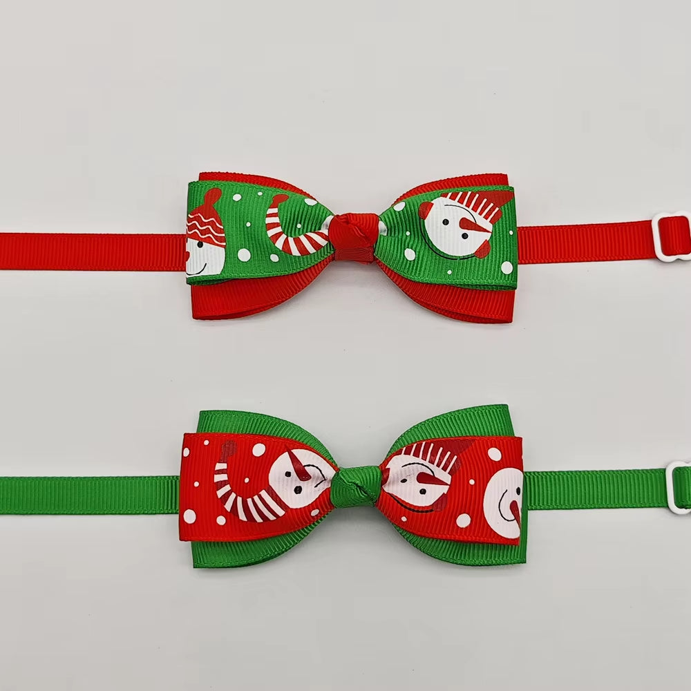 10Pcs Pet Christmas Bow Tie Adjustable Xmas Dog Cat Bowtie Collar Accessories for Small Dog Cat Festival Party Decoration Gift