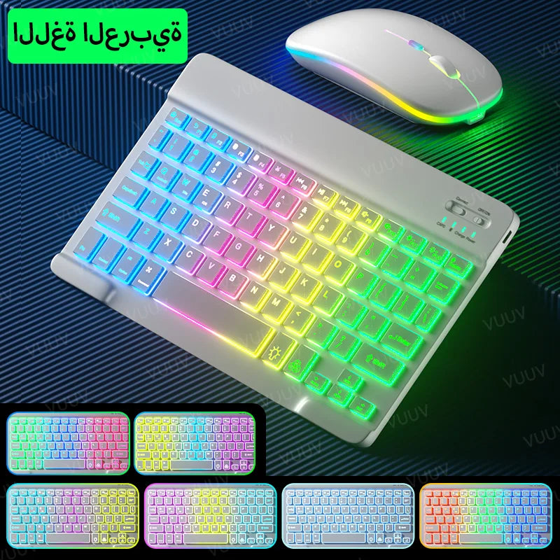 Keyboard for Tablet Android Ios Windows Wireless Mouse Keyboard Bluetooth-Compatible Rainbow Backlit Keyboard for Ipad Phone