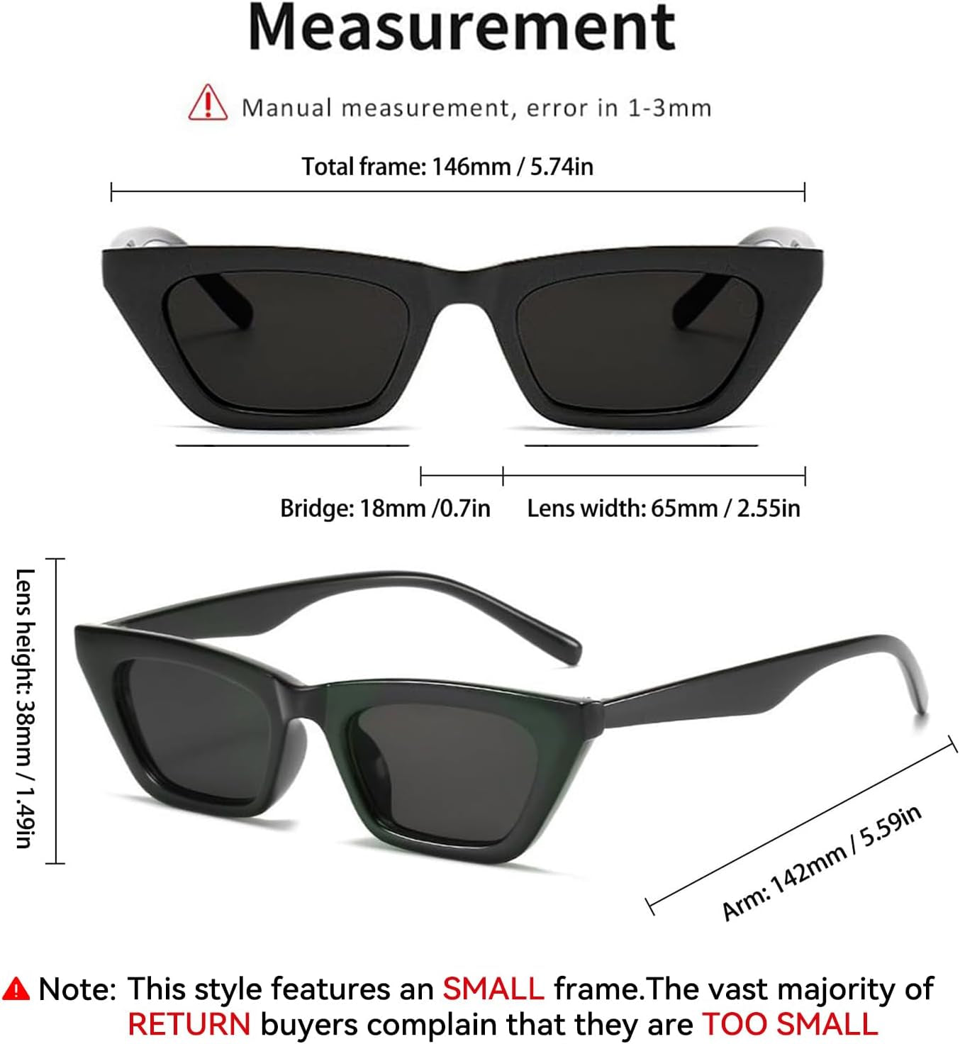 Square Cat Eye Sunglasses for Women Fashion Vintage Trendy Cateye Sunglasses for Women Black