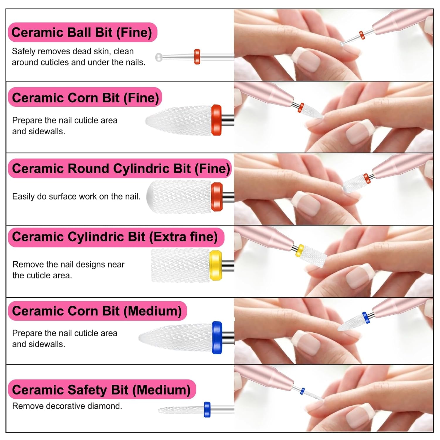 25Pcs Nail Drill Bits Set with Storage Box, 3/32 Inch Tungsten Ceramic Diamond Carbide Nail Drill Bits for Acrylic Gel Polish, Cuticle Efile Remover for Manicure Pedicure