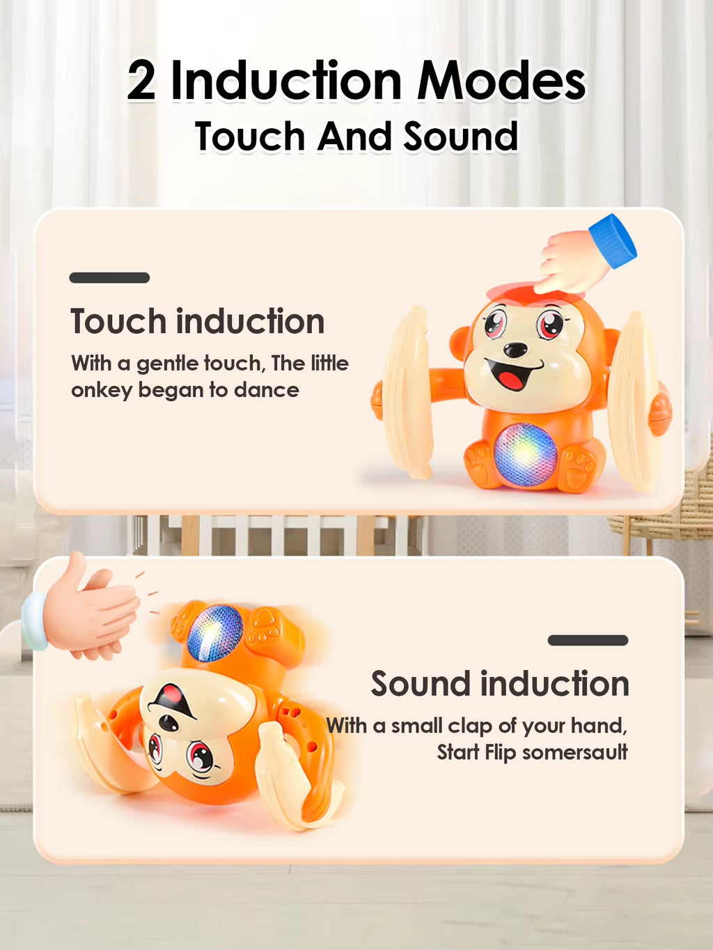 1 Baby Toy Electric Rolling Monkey Light Music Puzzle Sound Prompt Monkey Children'S Toy Gift Preschool Education Toy