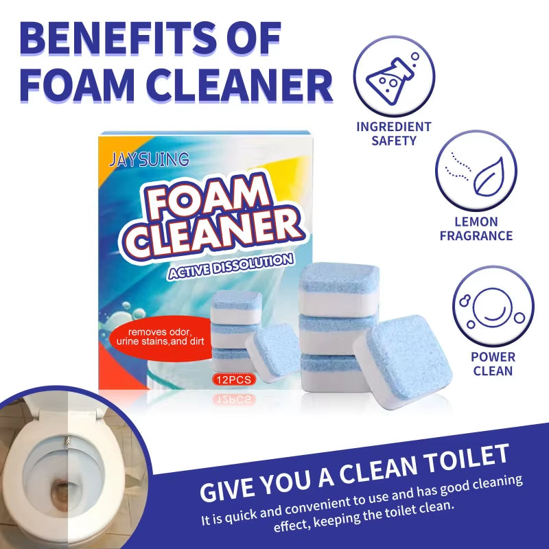 12Pcs/Box Toilet Foam Cleaner Effectively Remove Yellow Dirt Odors Multifunctional Toilet Cleaning Agent