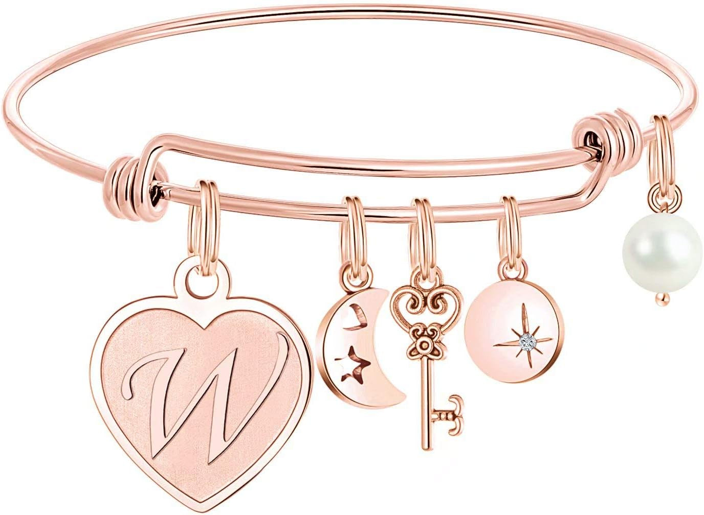 Initial Charm Bracelets for Women Gifts - Engraved 26 Letters Initial Charms Bracelet Stainless Steel Bangle Bracelet Birthday Christmas Jewelry Gift for Women Teen Girls