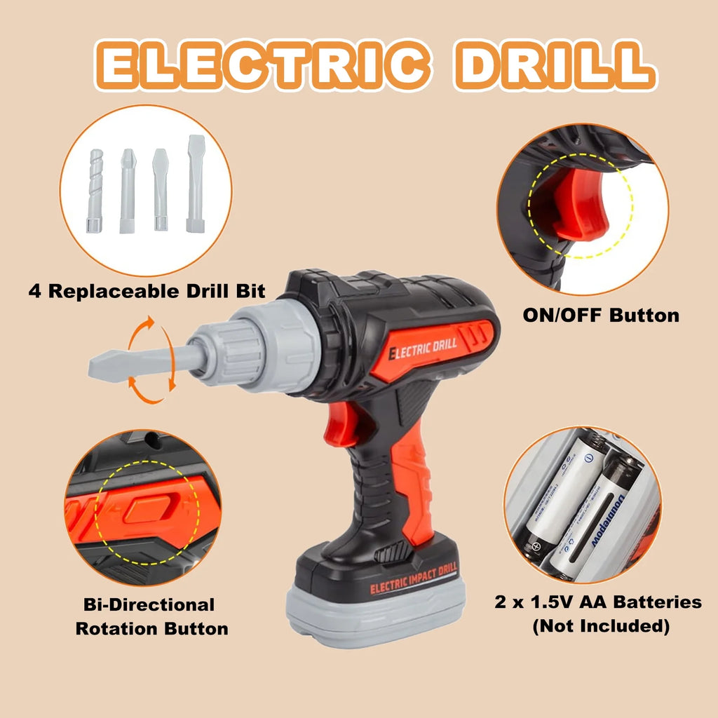 Kids Tool Set Kids Toys 32PCS Pretend Play Toddler Tool Toys with Electronic Toy Drill Set Construction Kits Toys for Christmas Birthday Kids Ages 3-8