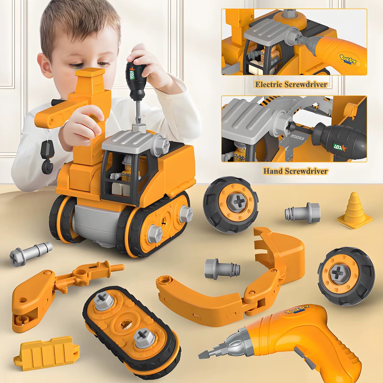 Kids Engineering Vehicle Electric Drill Tool Screw Toys Nut Disassembly Children Educational Assembled Sets for Boys Gift