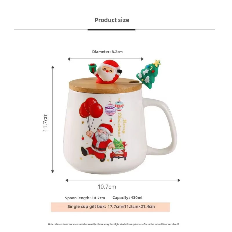 Perfect Christmas Gift! Creative Ceramic Mug Gift, Tree Design, with Lid & Spoon, High Value Mug.